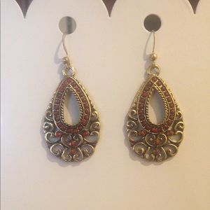 Boho Style Gold & Red Dangling Earrings